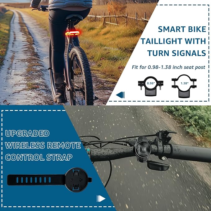 USUPERINK Turn Signals for Ebike, Bike Turn Signals, Bike Blinkers Front and Back, Bike Tail Light USB Rechargeable with Horn, IP65 Waterproof Anti-Theft Alarm, Auto On Off, for Bicycle,Ebike,Scooter