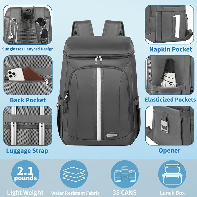 Cooler Backpack for Women Men,Insulated Backpack Cooler Leakproof Double Deck Work Lunchboxes Cooler Bag,Hot and Cold Thermal Backpack with Reflective Stripes
