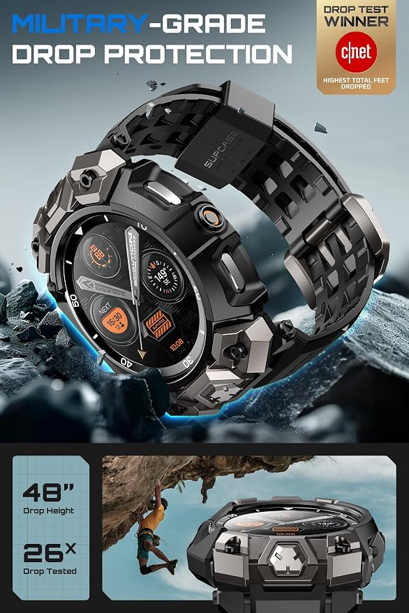SUPCASE for Samsung Galaxy Watch 8 Classic 46mm Case with Band (Unicorn Beetle Ore), [2 Pack Screen Protector] Rugged Protective Cover with Adjustable Strap Band, Black