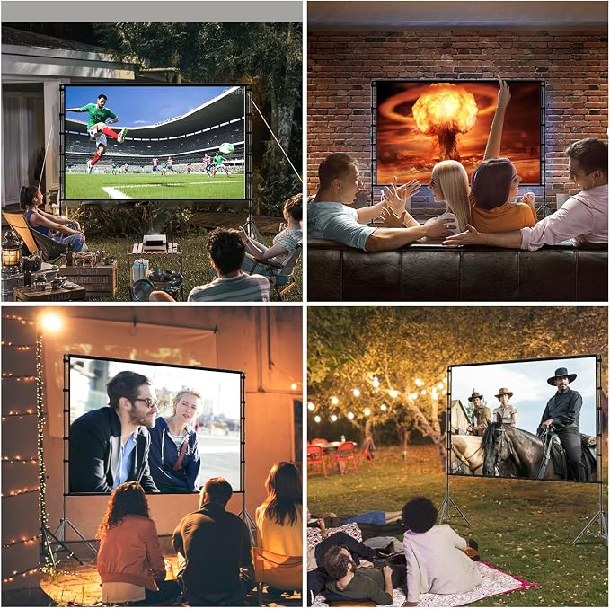 Outdoor Projector Screen with Stand, TOWOND 120 inch Projection Screen, Movie Screen 16:9 HD Foldable Anti-Crease Support Double Sided with Carry Bag for Outdoor Indoor