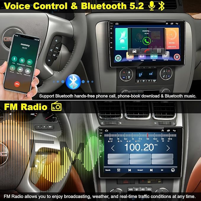 (8-core+64G) Android 15 Car Radio for Chevrolet Chevy Silverado GMC Sierra Yukon, 10" QLED Touch Screen Car Stereo Build-in GPS Wireless CarPlay Android Auto, Backup Camera/DSP/SWC