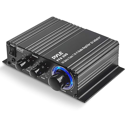 Pyle Home Mini Audio Amplifier-60W Portable DualChannel Surround Sound HiFi StereoReceiver w/ 12V ACAdapter,AUX,MIC IN,Supports Smart Phone,iPhone,iPod,MP3 For 2-8ohm Speakers-Pyle PFA200 (Pack of 12)