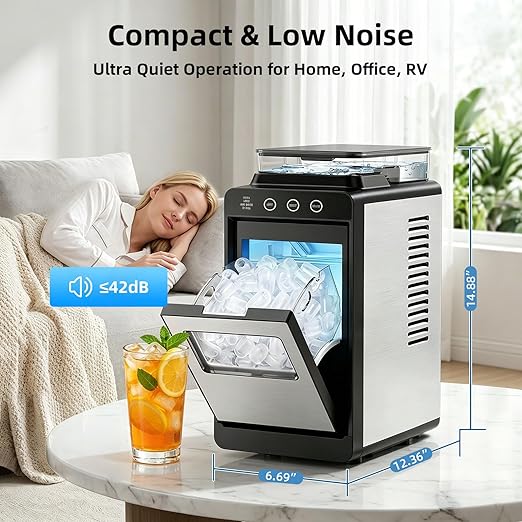 Antarctic Star Ice Maker, Portable Ice Machine with Self-Cleaning Function, 8 Cubes in 6 Mins Fast Countertop Ice Making, Compact Ice Cube Maker for Home, Kitchen, RV, Travel, Stainless Steel