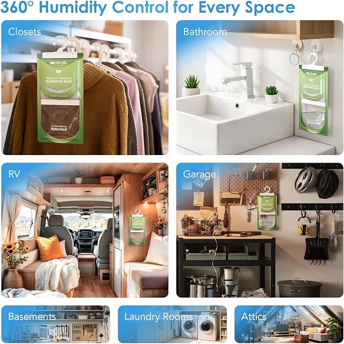 Moisture Absorbers 20 Pack Fresh Fragrance, Hanging Closet Dehumidifier Bags, Humidity Absorber, Compact Eliminates Odors Humidity Packs for Car, Bathroom, Bedroom, Basement, 9.8OZ