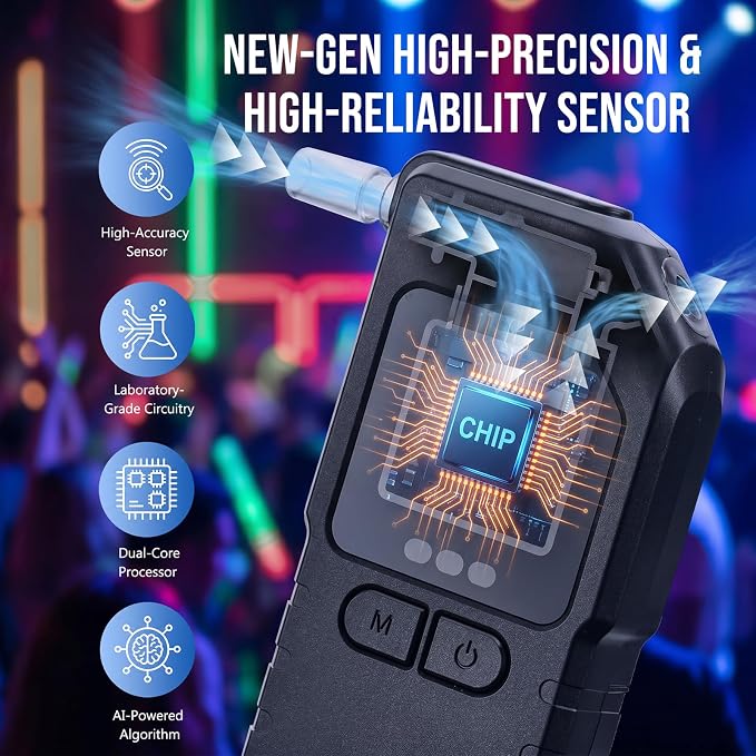 Breathalyzer Alcohol Tester，Professional Dual-Sensor Alcohol Tester with LCD Digital Display - Portable BAC Detector Kit, Includes 20 Replacement Mouthpieces for Driving, Home, Party