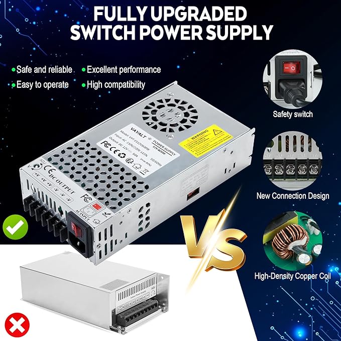 VAYALT New DC 12V 50A 600W Switching Power Supply, SMPS Power Supply, Universal Regulated Switching 110v to 12v Converter, for Industrial, CCTV, Computer Project, LED Strip Light (No Power Cord)