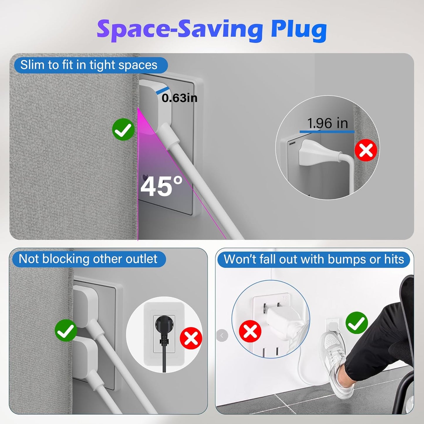 Adoreen 15 Ft Computer TV Replacement Power Cord White, Low Profile Flat Plug 18AWG 3-Prong AC Universal Power Supply Cable NEMA 5-15P to IEC 320 C13 for Printer, PC, Monitor TV LCD, ETL+Ties