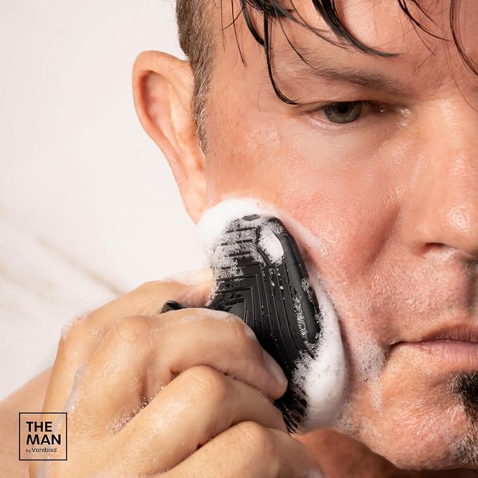 The Man Silicone Face Scrubber with Hook for Men, Face Cleansing Brush | Silicone face scrubber with storage hook for daily cleansing and gentle exfoliation.
