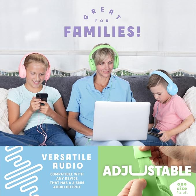 Sonitum Kids Headphones for School Bulk Set 5-Pack On-Ear, 3.5mm, Wired Headphones for Schools & Libraries – Adjustable, Cushioned Wired Kids, (Mixed Colors)