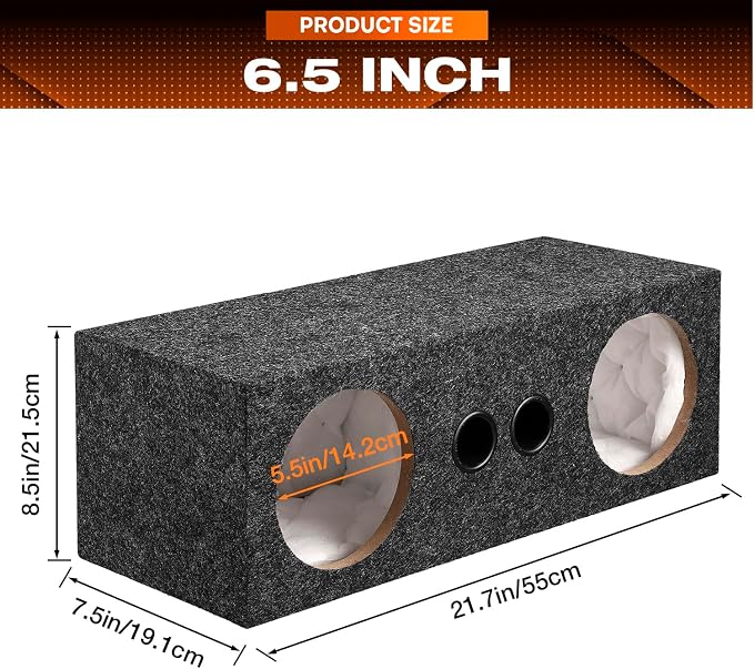 Dual 6.5 Inch Car Audio Subwoofer Enclosure Box, Dual Sealed Carpet Covered Car Audio Vehicle Subwoofer Enclosure with 2 Slot Port Vent, Woofer Box for Improves Audio Quality