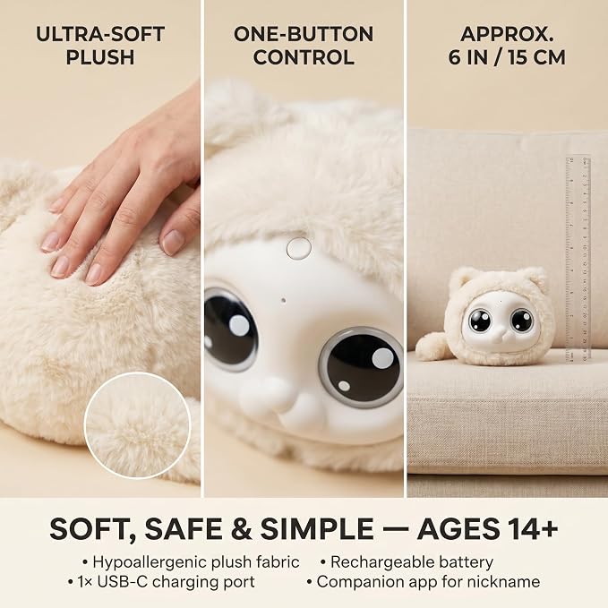 AI Robot Companion, Interactive Plush Talking Toy with Smart Voice Response,Emotional Support Robot for Kids 14+ and Adults, Conversation Pal, Storytelling Robot Pet, Birthday Gift (Black)