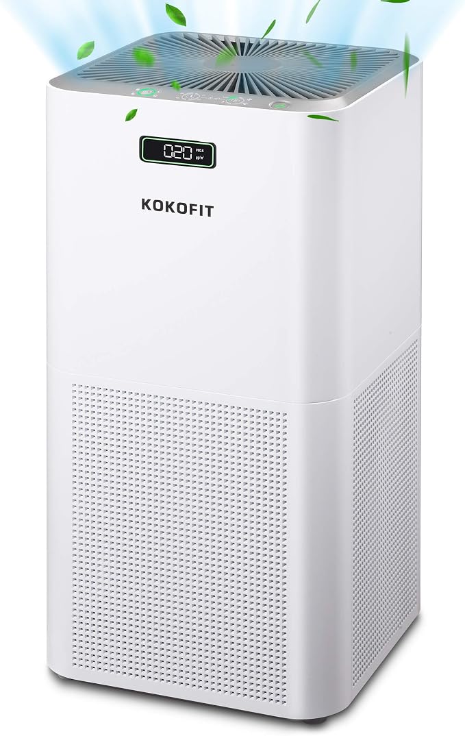 Kokofit Air Purifiers for Home, H13 True HEPA Filter, Allergies Pets Hair Dust Odor Smoke Mold Pollen, 26dB Smart Silent Sleep Mode, White
