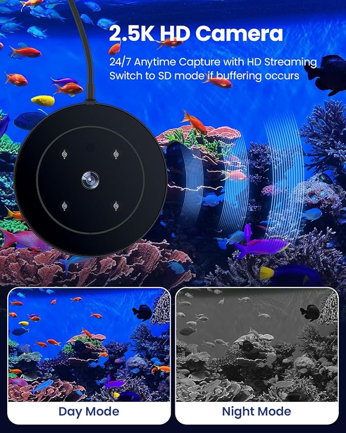 WiFi Automatic Fish Feeder with 2.5K Camera, 2.4/5G Smart App Control & Vacation Timer, Precision Fish Food Dispenser, 230ML Moisture-Proof Visual Aquarium Feeder for 10+ Gallon Tanks