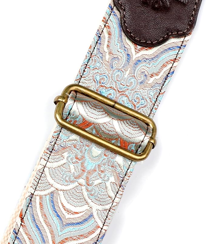 Guitar Strap, Electric& Acoustic Bass Guitar Straps,Embroidered Filament with Head Cowhide Leather Strap, with Free Strap Button,2 Guitar Strap Locks，4Guitar Pick (Blue Water Pattern)