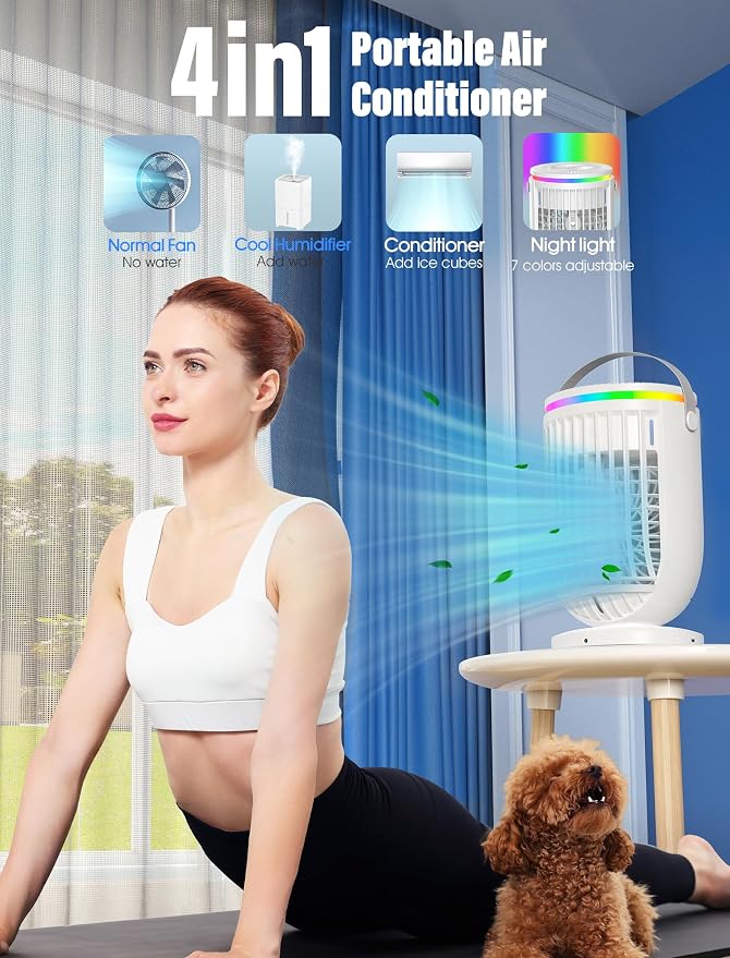 Portable Air Conditioners Fan with 120° Rotating Function,JYew Evaporative Mini Room Air Conditioners,Portable AC Unit Air Cooler with 4 in 1 Humidifier Fan Conditioner,AC Portable for Bedroom Office