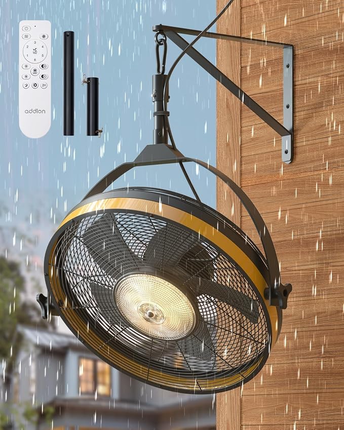 addlon 20" Outdoor Ceiling Fan with Light for Patios, IP65 Waterproof Gazebo Fan with Remote&APP Control,360° Adjustable Tilt,6 Speeds,3CCT Dimmable, Wall Mount Ceiling Fan with Hook Hanging for Porch