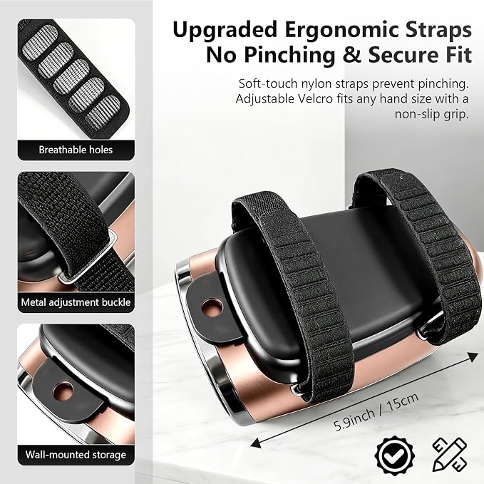 Professional Handheld Palm Massager with Adjustable Straps, 5 Modes, 2600mAh USB Rechargeable Vibrating Massager for Barber Salon, Neck & Scalp Care（Rose Gold）