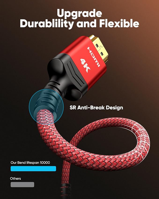 Highwings 4K Short HDMI 2.0 Cable 1.5FT/0.5m - 4K@60Hz HDR Braided HDMI Cord, 18Gbps High Speed with Ethernet/ARC, 3D, HDCP 2.2, ARC, Compatible for PS-5/4/3/4K HDTV/Monitor/Projector/Streaming Media