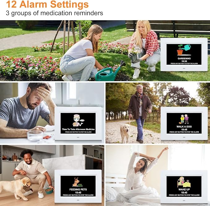 SSINI Digital Calendar Dementia Alarm Clock with Day and Date for Elderly - 15 Alarms 5 Colors Display Digital Clock Large Display Alzheimers Large Digital Clock for Seniors (7in White)