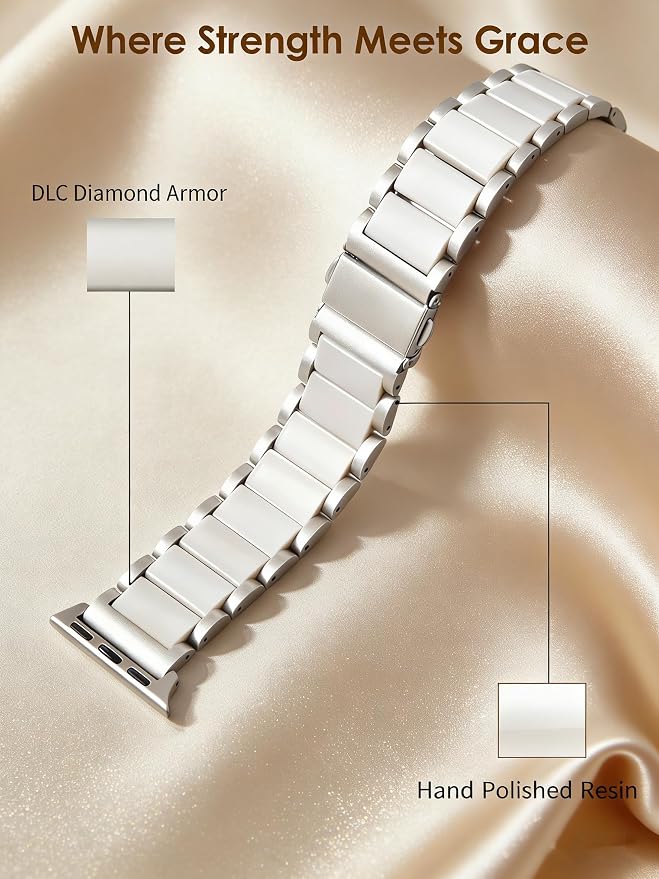 V-MORO Compatible with Apple Watch Band 41mm 42mm 40mm 38mm Series 11/10/9/8 Fashion Strap Women,Stainless Steel Resin Band Bracelet Replacement for iWatch SE 3/7/6/5/4/3/2/1-Starlight