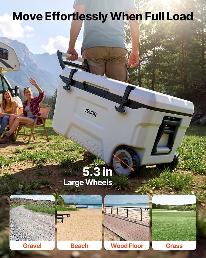 VEVOR Portable Cooler,Hard Cooler with Ice Retention, Heavy-Duty Handles and Strap, Lightweight Rigid Material Insulated Portable Cooler, Suitable for Family Picnics and Short Trips