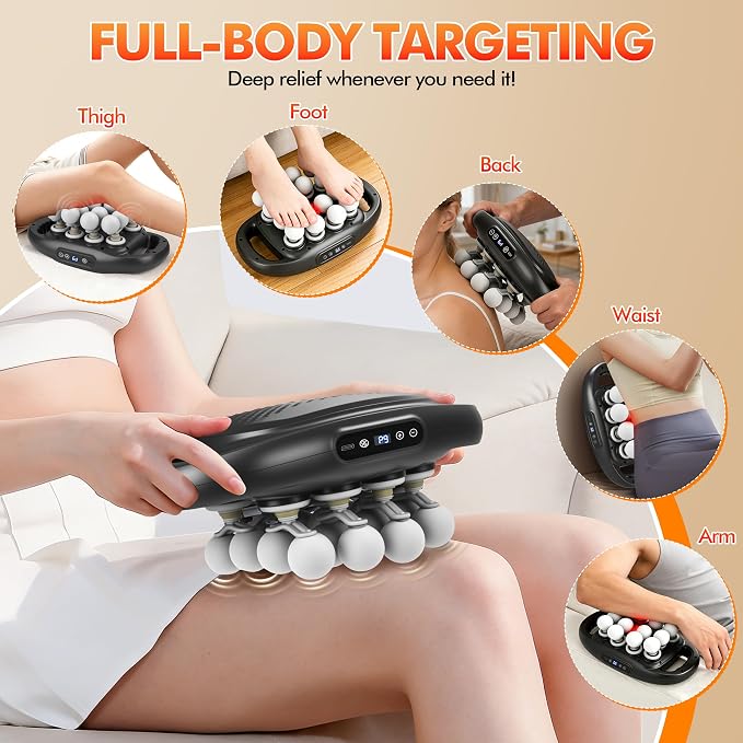 Upgraded 16 Head Massage Gun Set, 2600mAh Portable Quiet Percussion Massager, Back Muscle Massager with 9 Modes & 9 Intensities for Back, Shoulders, Legs, Foot, Body Muscle Relief（Black）