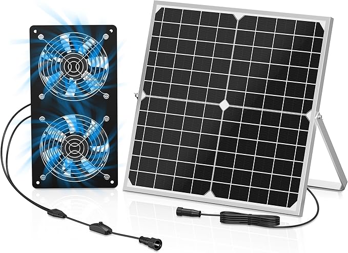Solar Powered Exhaust Fan for Shed, 350 CFM High Airflow Solar Vent Fan with Dual Waterproof Fans, Outdoor Cooling Ventilation for Chicken Coop, Greenhouse, Dog House | High Airflow, Dual Waterproof Fans, Outdoor Cooling Ventilation, For Chicken Coop, ...