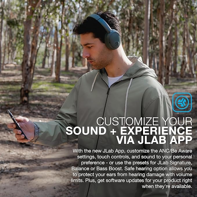 JLab JBuds Lux ANC Over Ear Headphones Bundle with JBuds Mini True Wireless Earbuds, Active Noise Cancelling, Bluetooth multipoint, Sage
