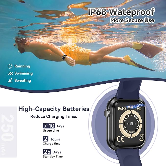 Smart Watch for Men Women(Answer/Make Call), 1.83" Fitness Watch with Heart Rate/Blood Pressure/Blood Oxygen, Pedometer, Sleep Tracker,120+ Sport Modes, IP68 Waterproof Fitness Tracker for Android iOS
