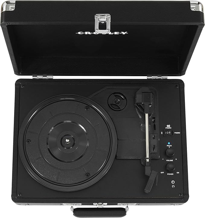 Crosley CR8005DP-BK1 Cruiser Plus Vintage 3-Speed Bluetooth in/Out Suitcase Vinyl Record Player Turntable, Black