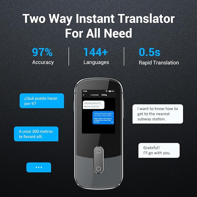 Anfier Offline Language Voice Translator Device W09 PRO for 144 Languages and Accents Photo Translation No WiFi Internet Needed for Travel Business W09 Grey