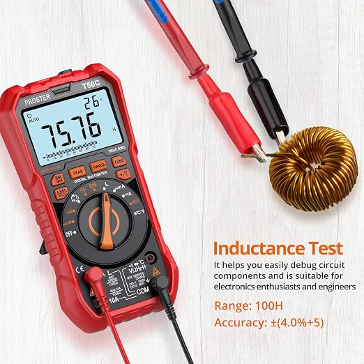 Proster Digital Multimeter Tester True RMS 9999 Counts - Auto Ranging Multimeter, AC DC Voltage Current Meter with NCV Inductance Backlight Temperature Capacitance Test Meter Electrical