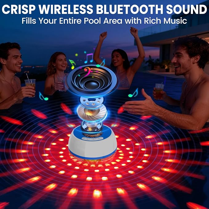 Luxfero 2026 Upgraded Bluetooth Pool Speaker, Floating Pool Speaker with Top & Bottom Lights, BT5.4 Hot Tub Speaker IP68 Waterproof Floating Speaker, Portable Floating Bluetooth Speaker for Pool-White