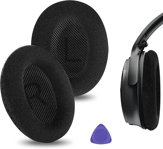Geekria Comfort Velour Ear Pads for Bose New QuietComfort, QC 45/ 35II/ 35IIGaming/ 35/25/ 15/ SE, AE 2/2i/2w, SoundTrue, SoundLink AE2 Headphones, Ear Cushions with Video Guide (Black)