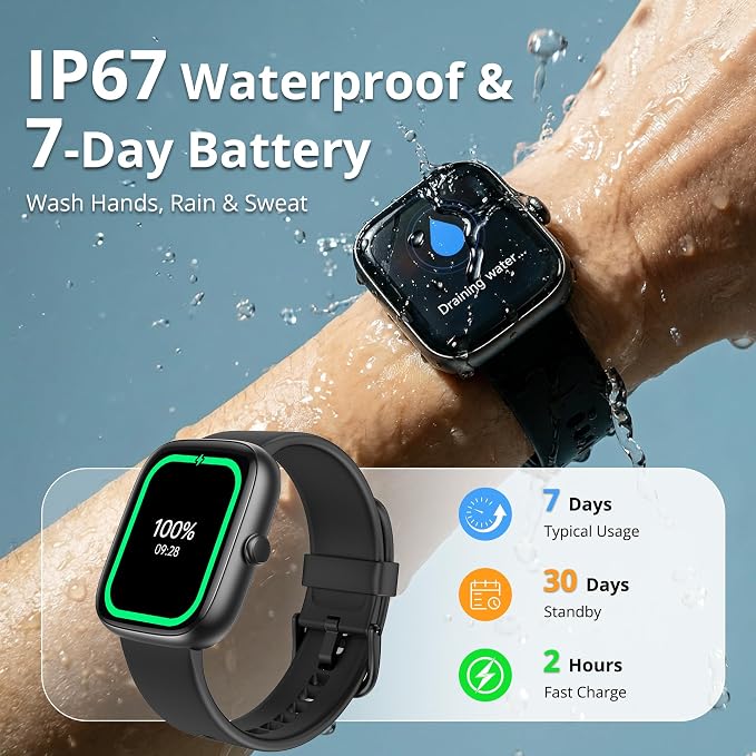 Smart Watch for Men Women, 1.83" HD Touchscreen Fitness Tracker, Bluetooth Calling, 110+ Sports Modes, Heart Rate SpO2 Sleep Monitor, DIY Dial, IP67 Waterproof, Compatible with Android & iOS