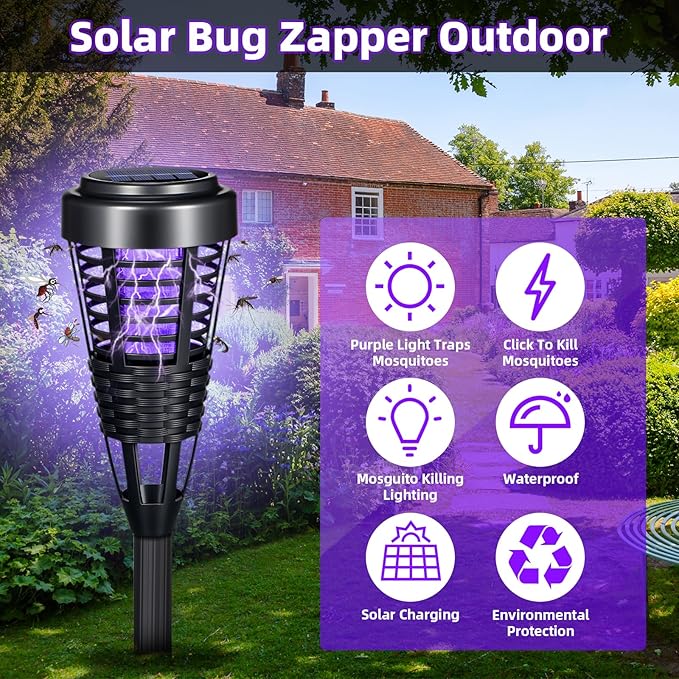 2026 4Pack Mosquito Repellent Outdoor Patio Solar Bug Zapper Outdoor,Mosquito Trap to Repel Gnat Small Flying Insect,Solar Fly Zapper for Backyard,Garden,Patio,Waterproof Mosquito Zapper for Outside