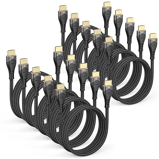 10K 8K HDMI Cable 3FT 10-Pack, 48Gbps Ultra High Speed HDMI 2.1 Cable 8K@60Hz, 4K@120Hz Nylon Braided HDMI Cord, eARC, HDR10, HDCP 2.2&2.3 for PS5, Monitor, HDTV, Laptop, PC, Blu-ray