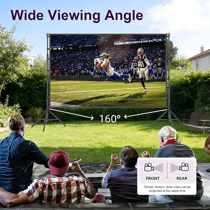 Projector Screen and Stand,200 inch Outdoor Projection Screen 16.67FT Large Portable Movie Screen Wrinkle-Free 16:9 4K Washable with Carry Bag for Backyard Theater Movie Night Celebration