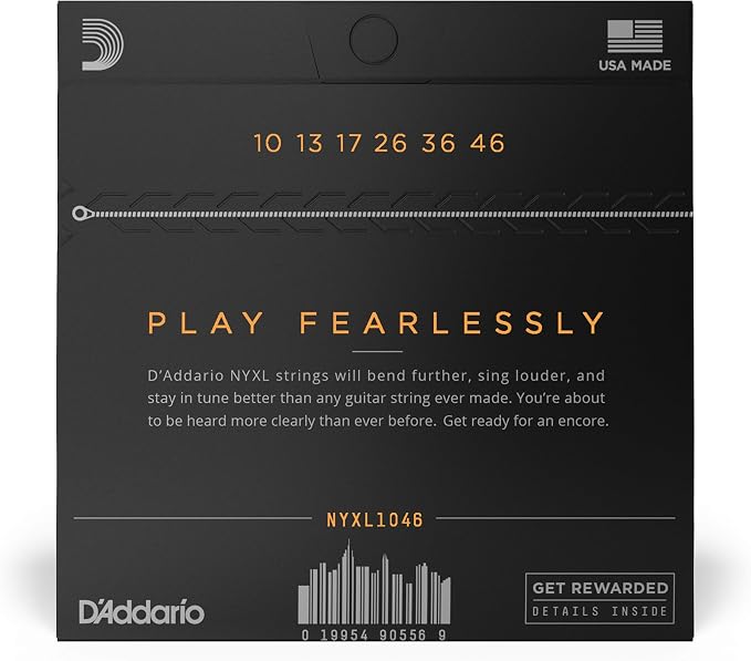 D'Addario Electric Guitar Strings, NYXL Nickel Plated, NYXL1046, Regular Light Gauge 10-46, 6-String Set, Pack of 1