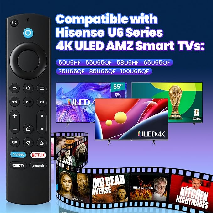 PUW-2K19-YKF478 for Hisense TV Remote Control with Voice Fit for Hisense U6 Series 4K ULED Smart TVs 50U6HF, 55U65QF, 58U6HF, 65U65QF, 75U65QF, 85U65QF, 100U65QF | 317366
