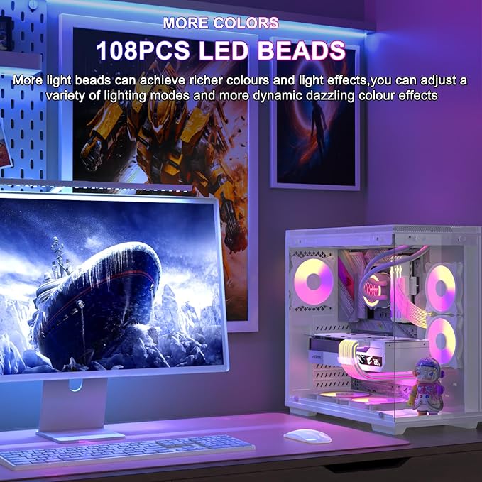 Sirlyr 24 Pin RGB PSU Cables,ARGB PC Cable for Motherboard Power Supply Extension - 5V 3Pin Addressable Four Sides Lighting RGB Strips Decor Computer Case White