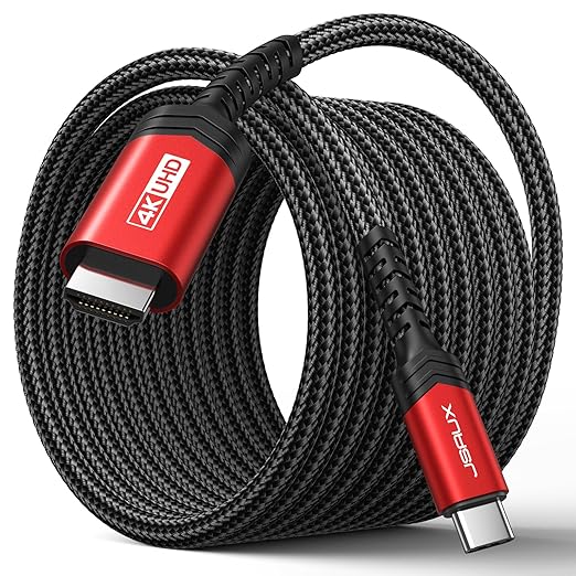 JSAUX USB C to HDMI Cable 13ft | 4K@60Hz | USB 3.1 Type C to HDMI 2.0 Cord for Home Office, Compatible with Thunderbolt 3/4, iPhone 16 Pro Max, MacBook Pro/Air, Galaxy S8 to S23, iPad Pro, iMac -Red