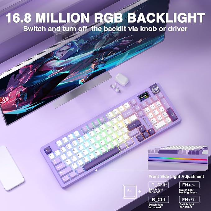 AULA S98 Pro Wireless Mechanical Keyboard with Screen & Knob, Tri-Mode Creamy Keyboard with Number Pad, Pre-lubed Linear Switches, Hot Swappable RGB Backlit Computer Gaming Keyboards for PC/Laptop