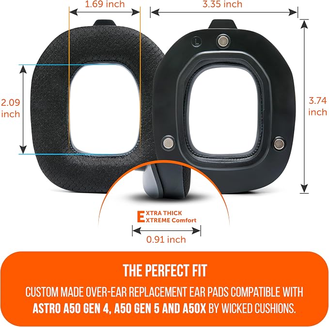 WC Freeze A50 - Cooling Gel Replacement Earpads for Astro A50 Gen 4, Gen 5 and A50X Only, Made by Wicked Cushions, Improved Durability, Thickness and Sound Isolation | Black