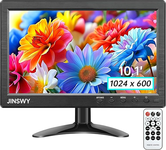 10.1" Security Monitor, 1024x600 HD Display, HDMI VGA BNC AV USB Ports, Small Monitor with Built-in Speakers & Remote Control, for CCTV Surveillance, DVR, PC, Raspberry Pi