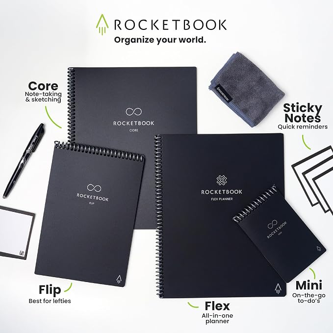 Rocketbook Flex Reusable Planner, Smart Undated, Daily, Weekly, Monthly, Annual Calendar Templates, Executive Size 6X8.8, Green (Pack of 1)