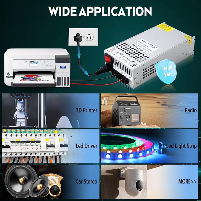 VAYALT DC 12V 83.3A 1000W Switching Power Supply, 110V/220V AC to DC Converter, Universal Regulated Switching, 12V Power Supply for CCTV Camera System, 3D Printer, LED Strip, Computer Project