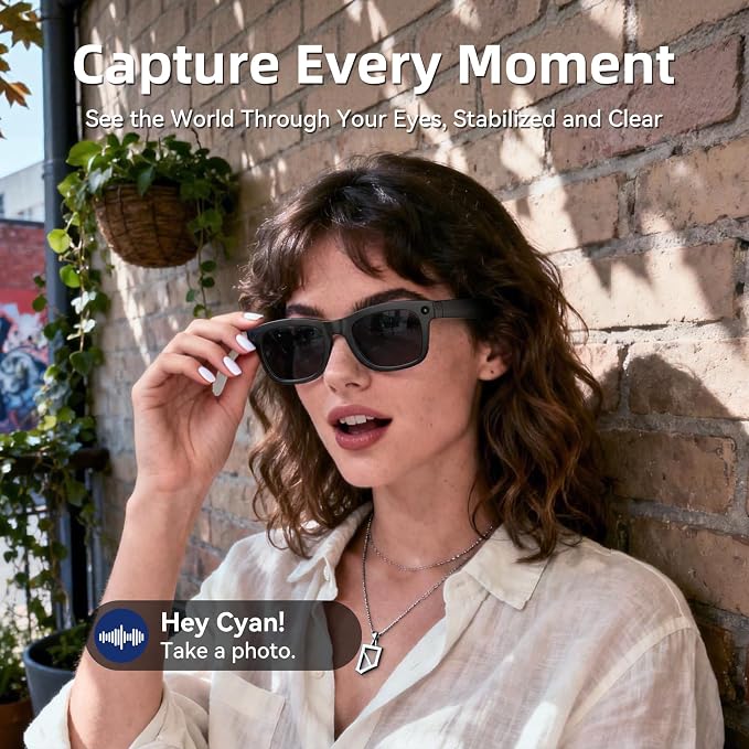 AI Smart Glasses with HD Camera, BT Call, 8MP Anti-Shake Camera Glasses with 1080P Video Recording Dual Mic, Simultaneous Interpretation/GPT Identify Objects, Black Lens