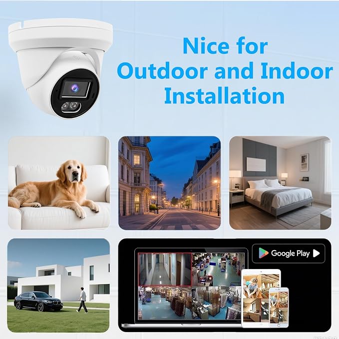 Real HD 8MP 4K PoE IP Full Color Night Vision Security Camera Outdoor, 2.8mm Wide Angle, H.265, Waterproof IP66, Metal Housing Turret Dome IP Camera, NDAA Compliant
