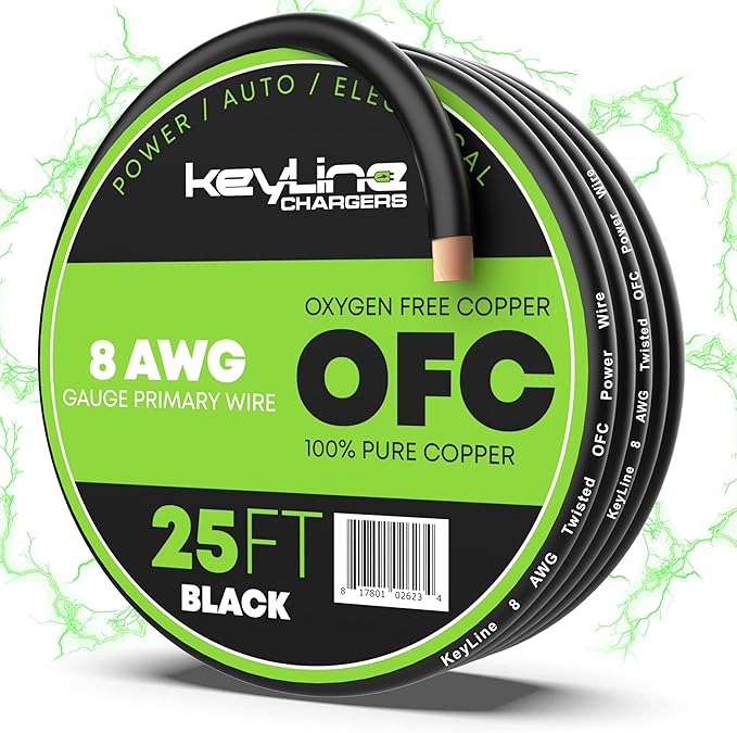 8 Gauge Wire (25ft) AWG Amp Battery Cable for Automotive Electrical Wiring - Oxygen Free Copper (OFC) Welding Cable 8GA - Car Amplifier Power & Ground Cable, Stereo Audio Speakers, RV Trailer Wiring